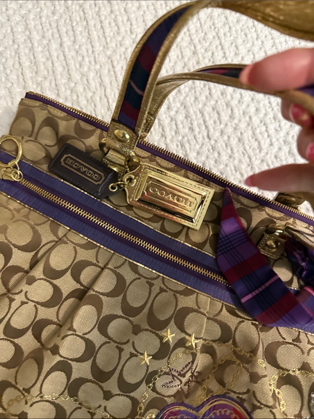 Coach Poppy Tartan Plaid Appliqué Glam Tote - Picture 14 of 16